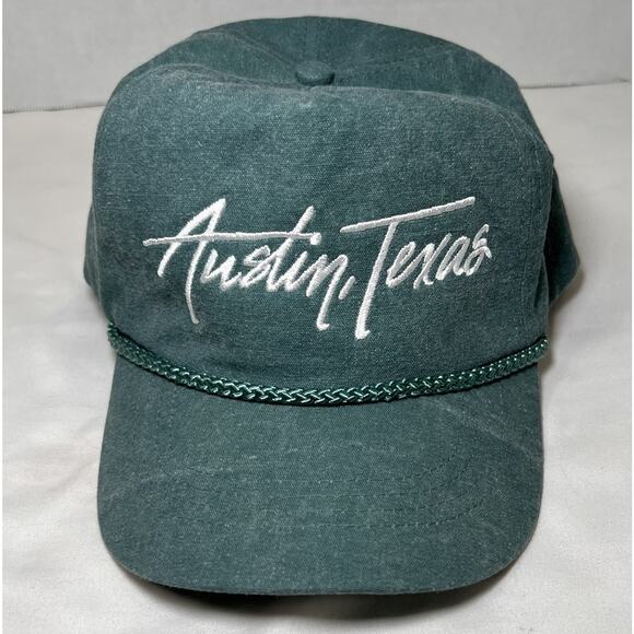 Austin Texas Hat Cap Adjustable SnapBack Green Sunwashed Rope Retro Grandpa Dad. - Picture 1 of 10